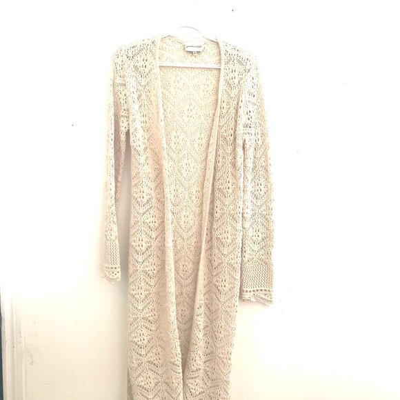 Aritzia Sunday best Freshman open weave/knit cardigan creme women S crochet maxi - Picture 2 of 12